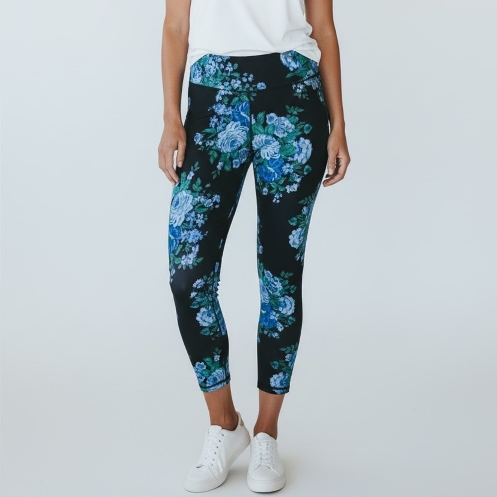 Albion Fit Antigua Floral Leggings Blue Gray Womens Medium